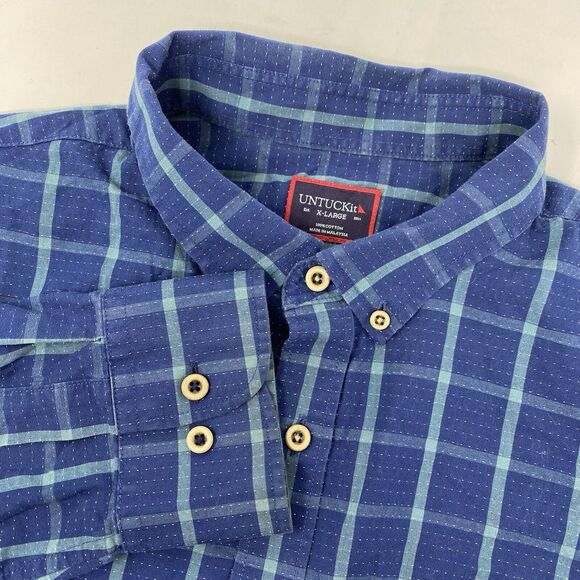UNTUCKit Other - UNTUCKit Corison Men's XL Cotton Navy Green Plaid Long Sleeve Button Down‎ Shirt